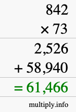 How to calculate 842 times 73 using long multiplication