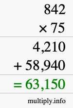 How to calculate 842 times 75 using long multiplication