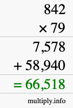 How to calculate 842 times 79 using long multiplication