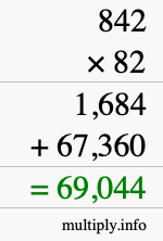 How to calculate 842 times 82 using long multiplication