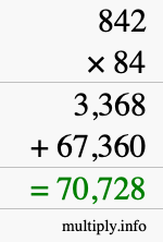 How to calculate 842 times 84 using long multiplication