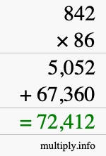 How to calculate 842 times 86 using long multiplication