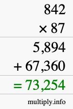 How to calculate 842 times 87 using long multiplication