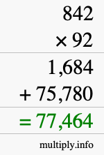 How to calculate 842 times 92 using long multiplication