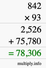 How to calculate 842 times 93 using long multiplication