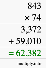 How to calculate 843 times 74 using long multiplication