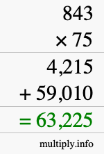 How to calculate 843 times 75 using long multiplication