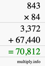 How to calculate 843 times 84 using long multiplication