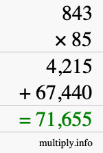 How to calculate 843 times 85 using long multiplication How to calculate 843 times 85 using long multiplication