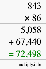 How to calculate 843 times 86 using long multiplication