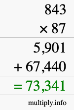 How to calculate 843 times 87 using long multiplication