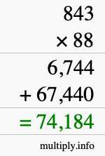 How to calculate 843 times 88 using long multiplication