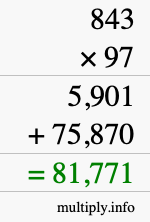 How to calculate 843 times 97 using long multiplication