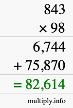 How to calculate 843 times 98 using long multiplication