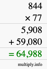 How to calculate 844 times 77 using long multiplication