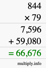 How to calculate 844 times 79 using long multiplication