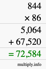How to calculate 844 times 86 using long multiplication