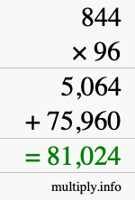 How to calculate 844 times 96 using long multiplication