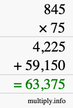 How to calculate 845 times 75 using long multiplication
