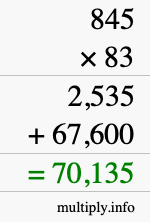 How to calculate 845 times 83 using long multiplication