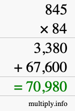 How to calculate 845 times 84 using long multiplication