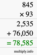 How to calculate 845 times 93 using long multiplication