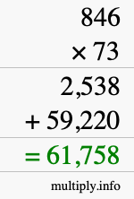 How to calculate 846 times 73 using long multiplication