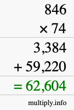 How to calculate 846 times 74 using long multiplication