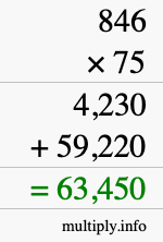 How to calculate 846 times 75 using long multiplication