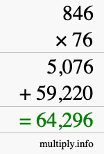 How to calculate 846 times 76 using long multiplication