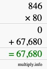 How to calculate 846 times 80 using long multiplication