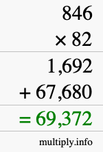 How to calculate 846 times 82 using long multiplication