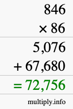 How to calculate 846 times 86 using long multiplication