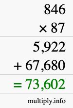 How to calculate 846 times 87 using long multiplication