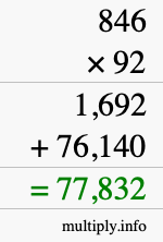 How to calculate 846 times 92 using long multiplication