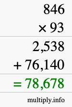 How to calculate 846 times 93 using long multiplication