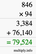 How to calculate 846 times 94 using long multiplication