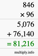 How to calculate 846 times 96 using long multiplication
