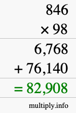 How to calculate 846 times 98 using long multiplication