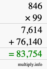 How to calculate 846 times 99 using long multiplication