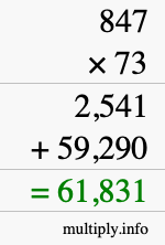 How to calculate 847 times 73 using long multiplication