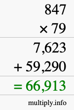 How to calculate 847 times 79 using long multiplication