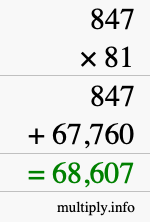 How to calculate 847 times 81 using long multiplication