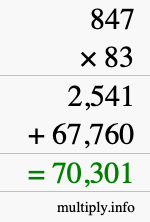 How to calculate 847 times 83 using long multiplication