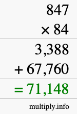 How to calculate 847 times 84 using long multiplication