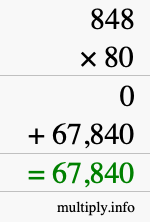 How to calculate 848 times 80 using long multiplication