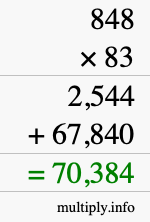 How to calculate 848 times 83 using long multiplication