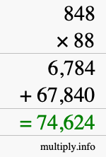 How to calculate 848 times 88 using long multiplication