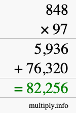 How to calculate 848 times 97 using long multiplication