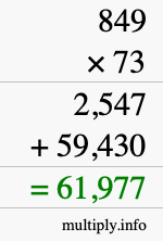 How to calculate 849 times 73 using long multiplication